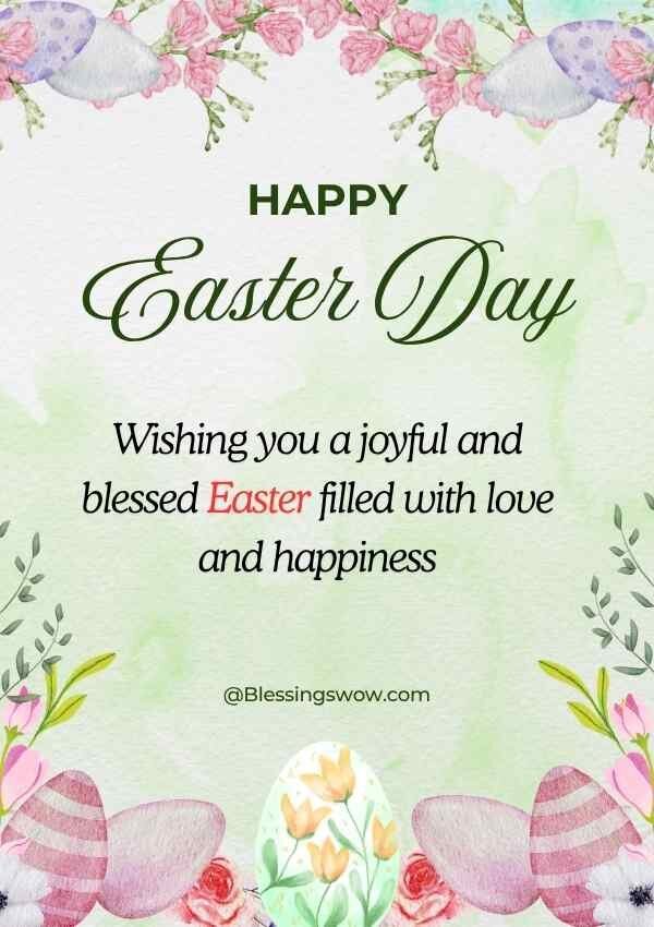 Happy Easter blessings image with floral design and joyful message