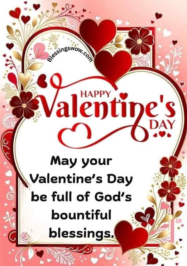 Happy Valentine’s Day blessings card with hearts and flowers