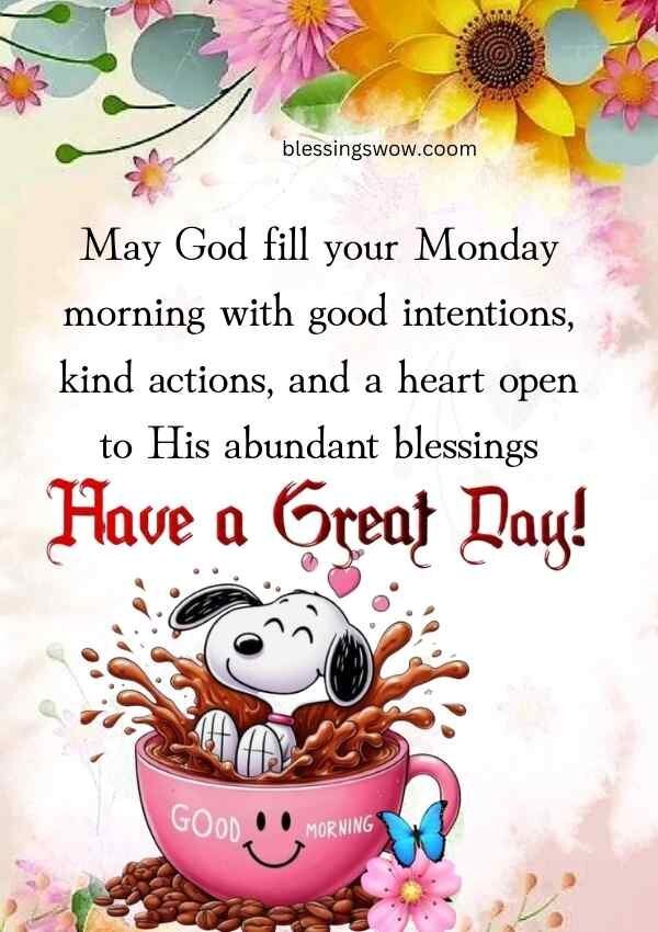 Good morning Monday prayers and blessings with flowers background