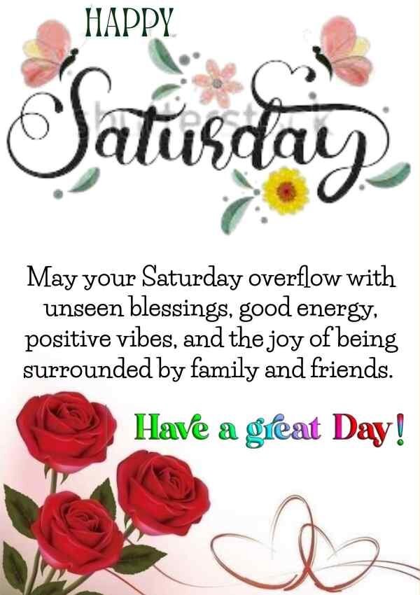 Happy Saturday Blessings Image with Roses and Butterflies