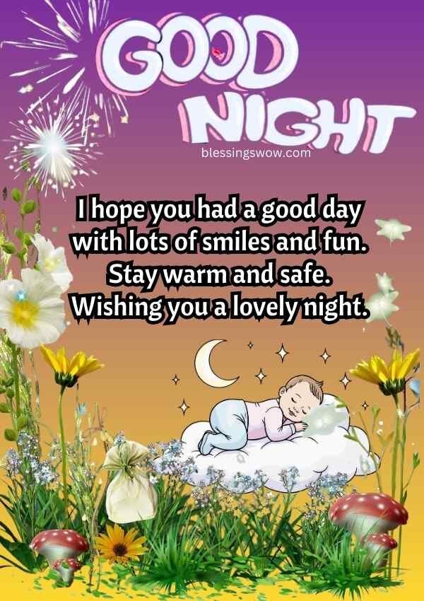 Inspirational good night blessings with peaceful floral background