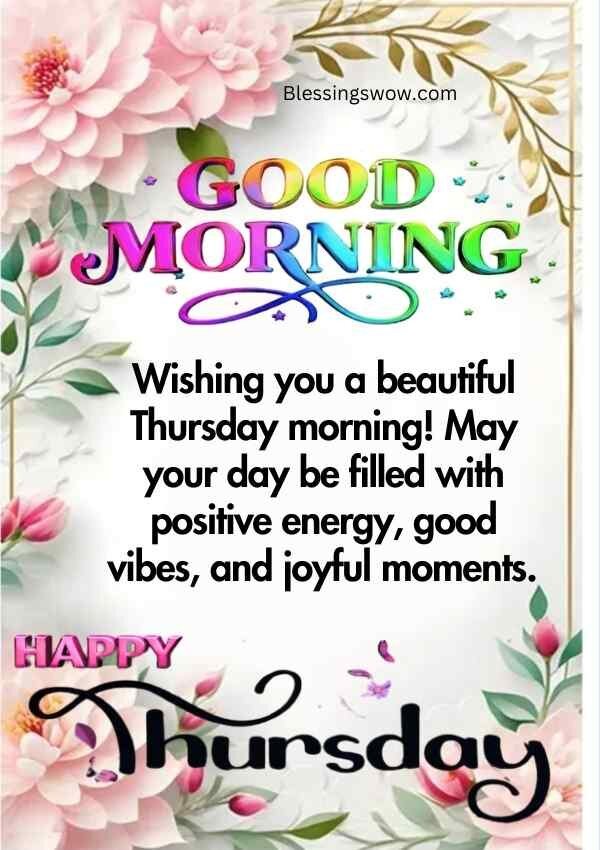 Positive Thursday morning greetings with floral background