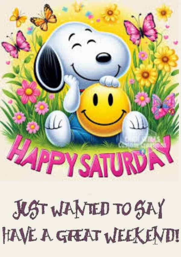 Happy Saturday Blessings Image with Snoopy and Flowers